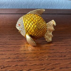 Cooper  Rhinestone Fish Trinket Box Goldish Bejeweled Vintage